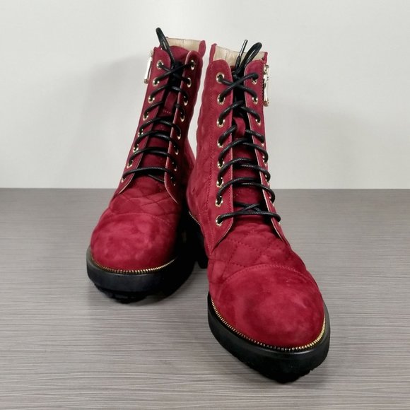Ron White Tiffany Quilted Combat Booties, Red Suede, Womens Size 6 / 36 - Picture 4 of 10